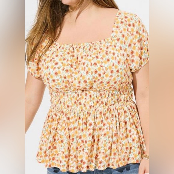 torrid Tops - Torrid, Size 3, Sunset Floral, Peplum Cris Cross Back Top - NWT